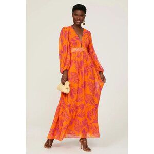 Toccin Palm Orange Print Chiffon Maxi Dress Size 6